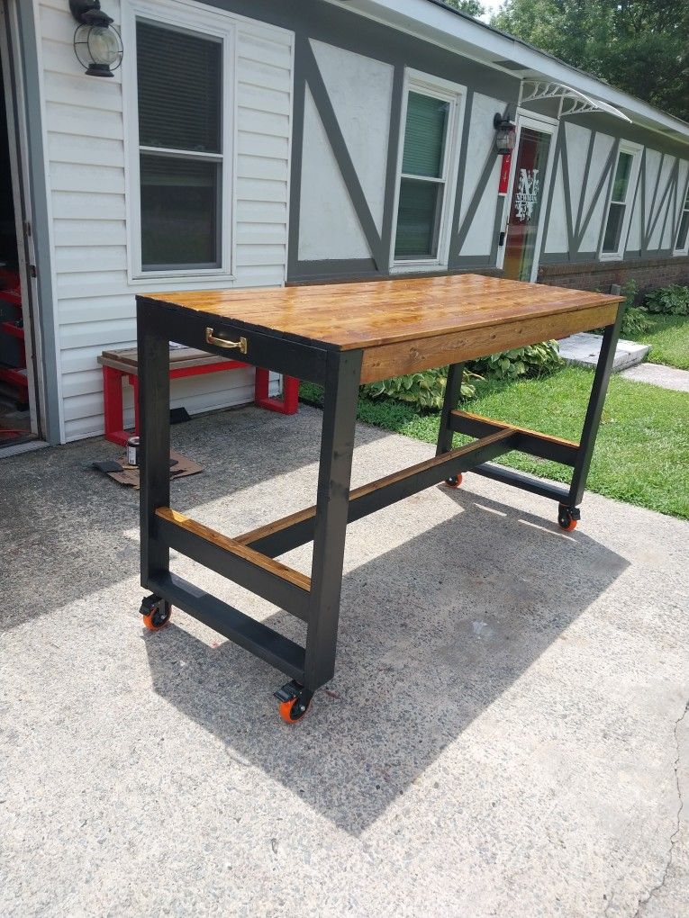 Island/Bar HEIGHT Table On Caster Wheels With Brakes 