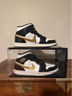 metallic, gold, black and white Air Jordan 1 mid metallic gold, black and white