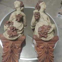 Pair Of Old Figural Wall Hanging Sconce Sculptures 