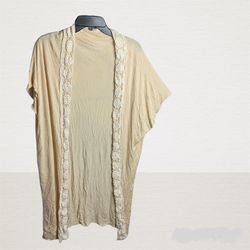Do Everything in Love Long Tan Cream Cardigan w Lace Edges Wm One Size
