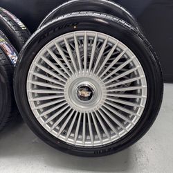 NEW 24 inch silver wheels with cadillac floating caps with atturo 285/40r24 tires