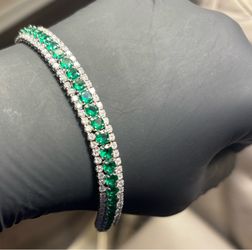 Luxury Green Emerald & Clear Crystal Iced Out Tennis Bracelet