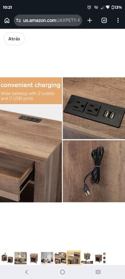 Farmhouse Nightstand, Bedside Table with Drawer and Open Shelf, Wooden Textured Storage Cabinet Bedroom, USB Charging Station