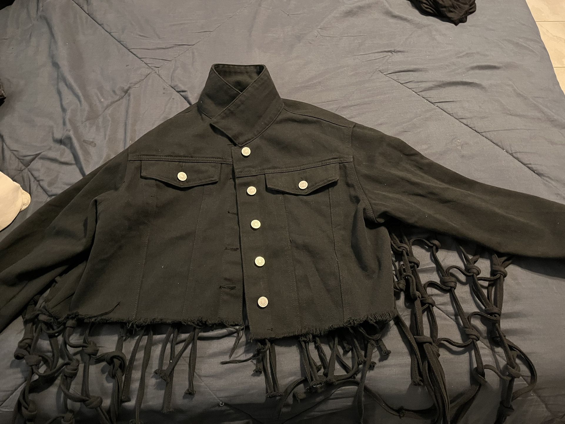 Long Roped Black Jean Jacket 