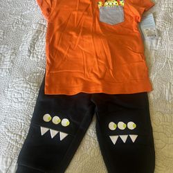 🎃Toddler Boys Cat & Jack 12M Halloween Top & Fleece Jogger Pants candy monster🎃