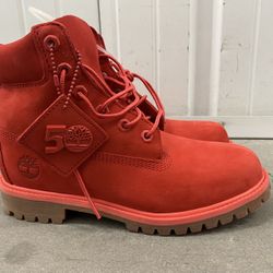 Timberland 50th Anniversary Edition Premium 6" Red Waterproof Boot GS Size 5