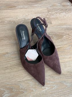 Susanny Brown Suede Pointed-Toe Slingback Heels