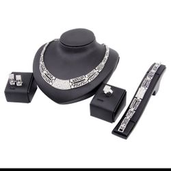 Gold Plated Necklace Earrings 4 Piece  Women Jewelry set Twisted Singapore Chain