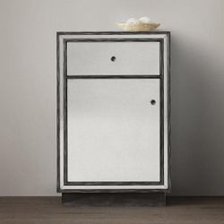 RESTORATION HARDWARE STRAND MIRRORED CABINET/NIGHTSTAND WITH MATCHING MIRROR