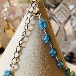 Turquoise Bracelet Flowers Silver Heart fashion minimalist NEW Adjustable