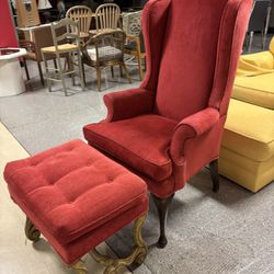  Red Wingback Chair With Matching Ottoman – Elegant & Comfortable