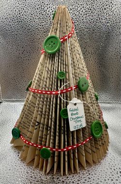 Handmade Folded Book Christmas Tree Paper Art Centerpiece Holiday Rustic Decor