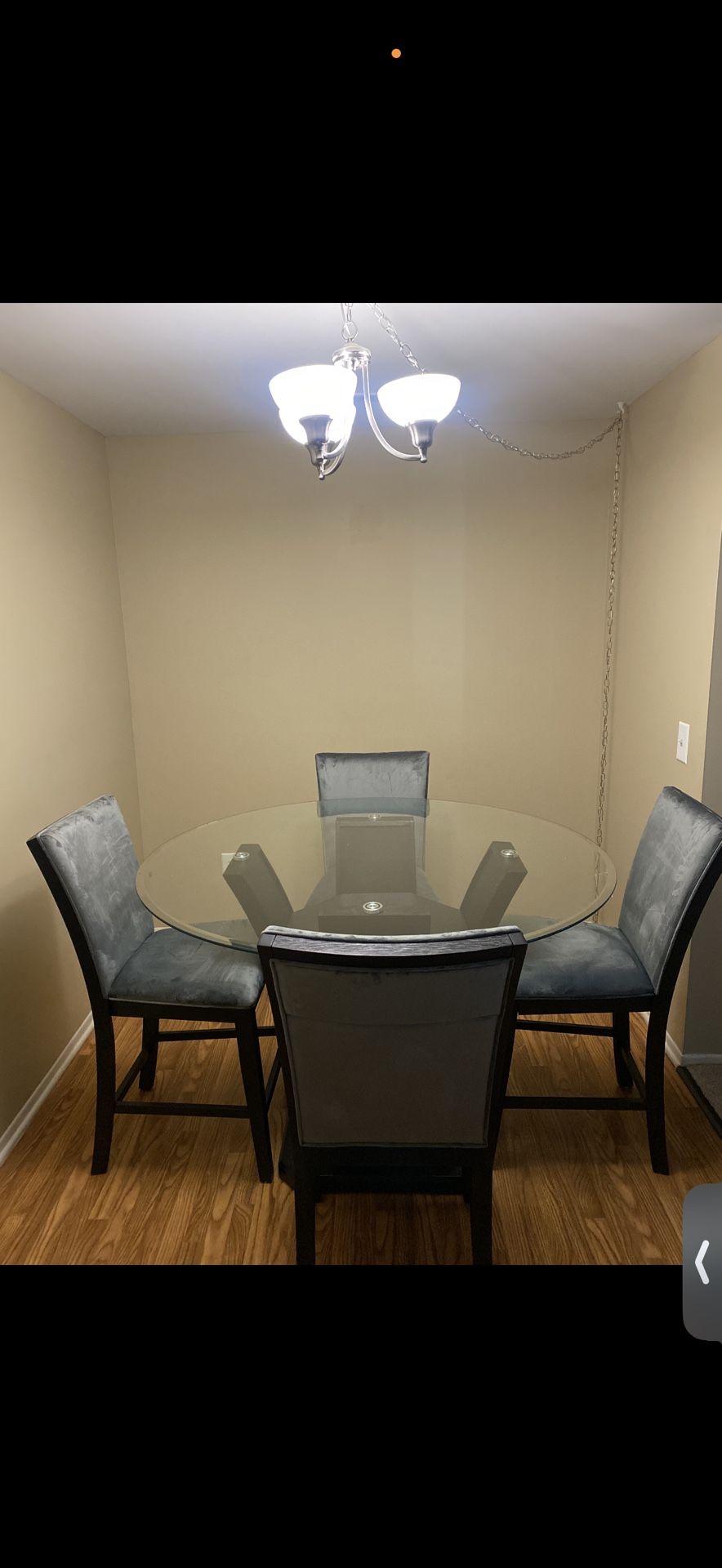*Glass* Dining Table W Plush Blue Chairs