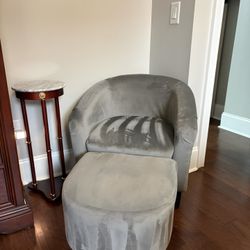Grey Velvet Chair With Ottoman 