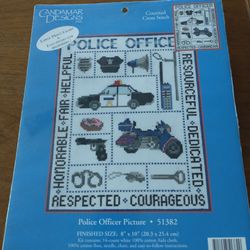 Police office picture cross stitch 8 x 10"by Candamar Designs