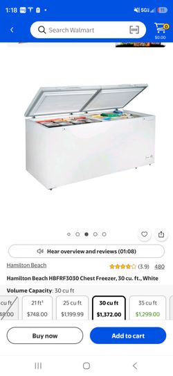 Hamilton Beach HBFRF3030 Chest Freezer, 30 cu. ft., White