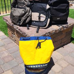 5 Piece Set (2 backpacks, 1 satchel w/a cooler section, and 2 multiple purpose carry packs).

