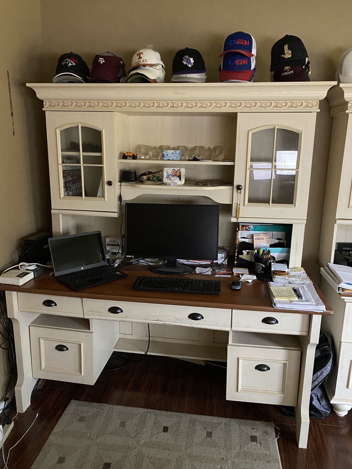 Desk And File Cabinet With Hutch. 
