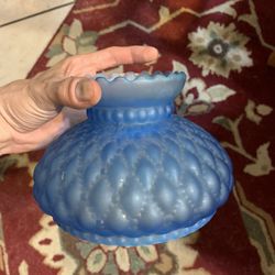 Vintage Fenton Blue Frosted Student Lamp Shade 5 1/2” Fitter Quilted Diamond 