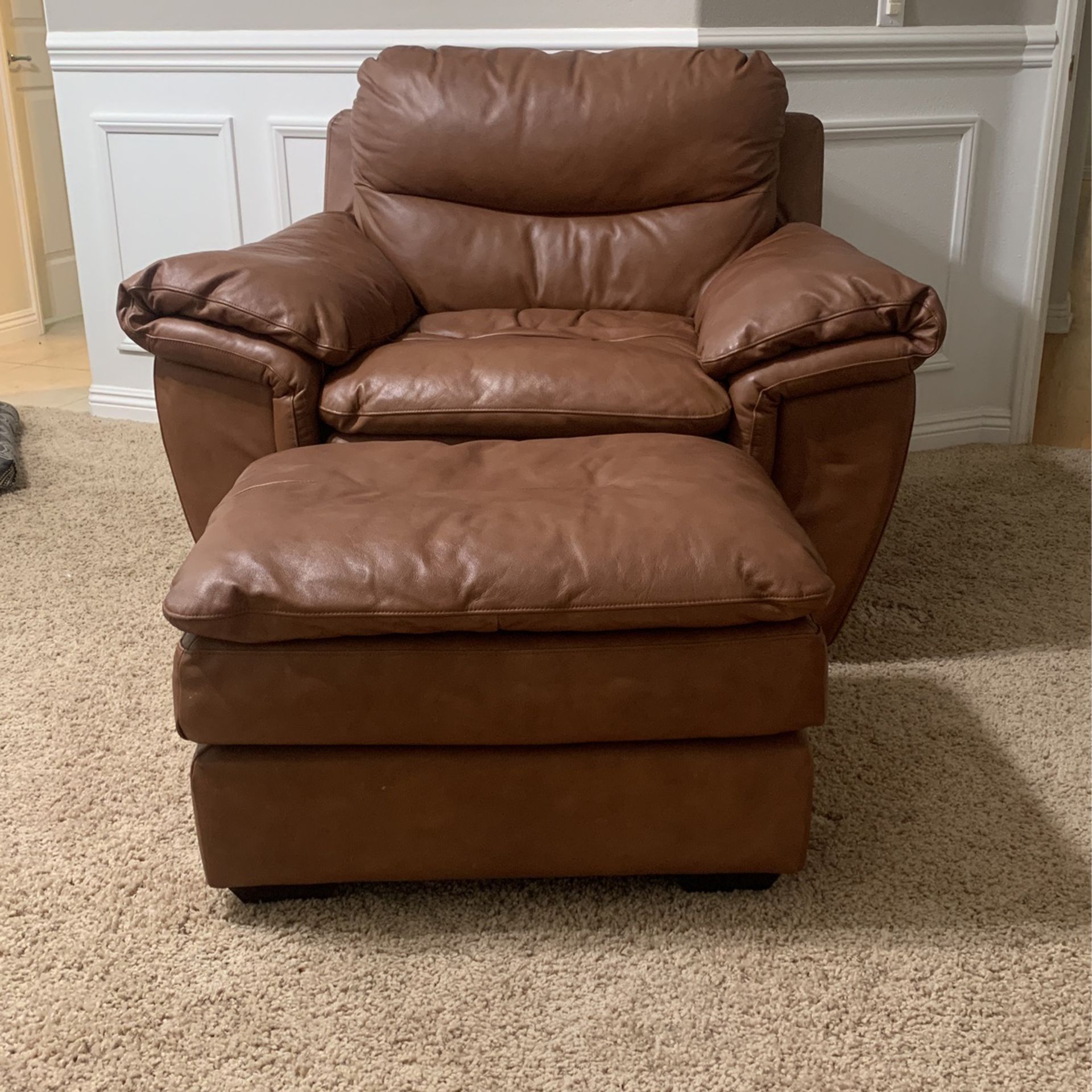 Leather Loveseat/Chair And Ottoman