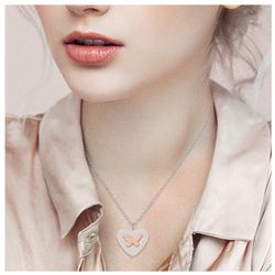  Stainless Steel Butterfly Necklace|Heart-Shaped Rose Gold Plated Two-Tone Pendant Chain is an Exquisite Jewelry Gift for Women, Girls, Teenagers, Gir