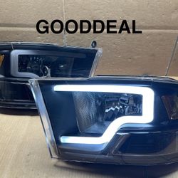 2009-2018 Dodge Ram Black LED Bar Halogen Headlight Pair 