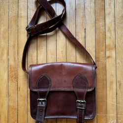 VTG 90s Double Buckle Crossbody Small Purse Classic Brown Leather Men's Satchel