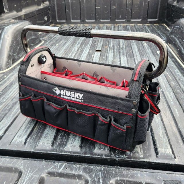 20" Husky Heavy Duty Pro Tool Bag Box Tote (43 Pockets) Construction Carpentry Electrician Toolbag