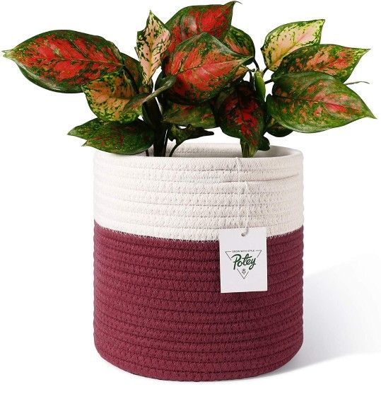 New Woven Cotton Rope Plant Basket for 7" Flower Pot 

