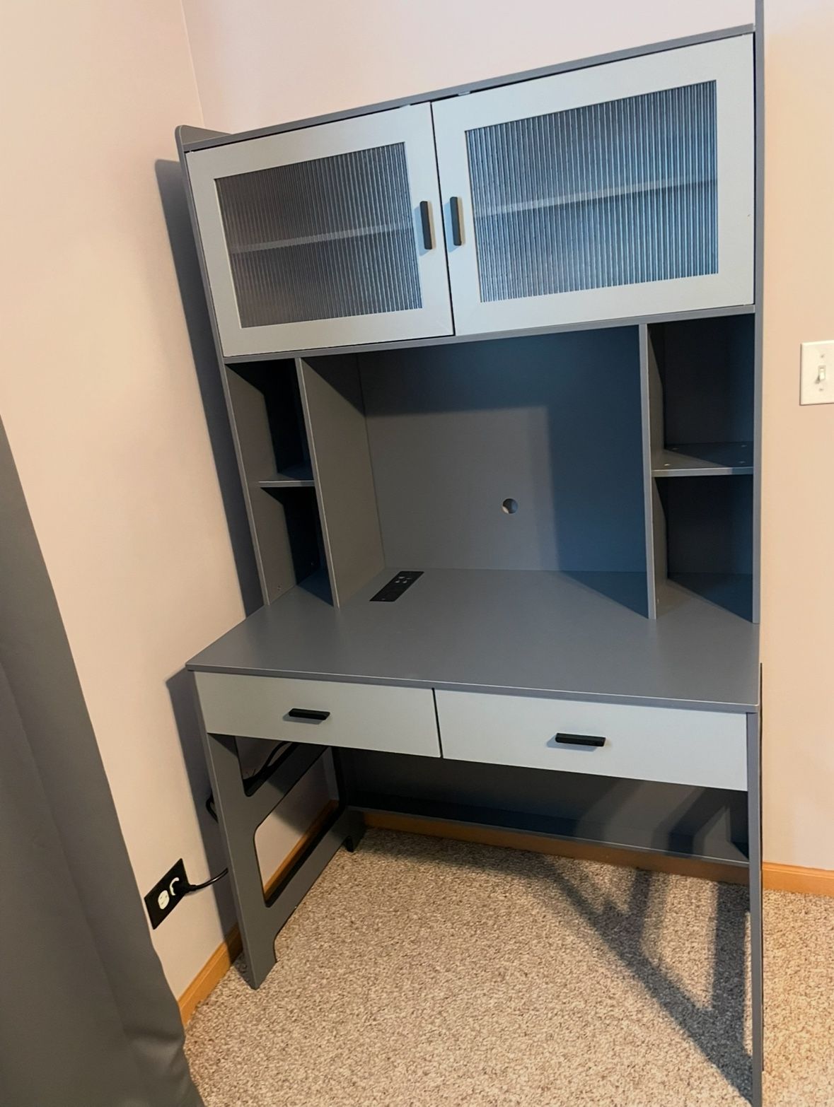 Grey Desk With Shelves Storage Workspace