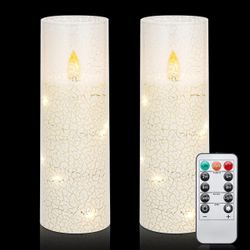Brand New Set Of 2 Flameless LED Candles with 11-Key Remote & Timer, Snow Themed Candles Battery Operated Candles(D2.2'' x H6''/6'')