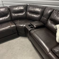 Beautiful Luxury Italian Leather All Electric Powered Triple Recliner Sectional Sofa