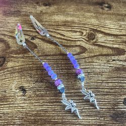 Silver Hair Clips With Beads And Dancing Fairy Charms 