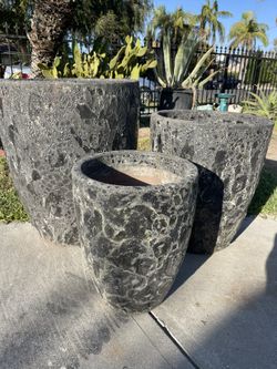 Black Atlantis Lava Pots-Ceramic Black Planters($455 set of 3)
