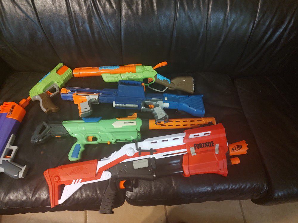Six Used Nerf Toy guns Without Nerf Pellets