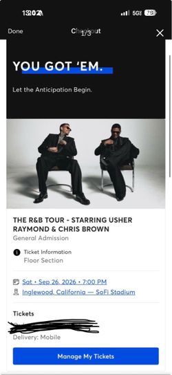 Usher & Chris Brown Pit B tickets. Sat Sep 26