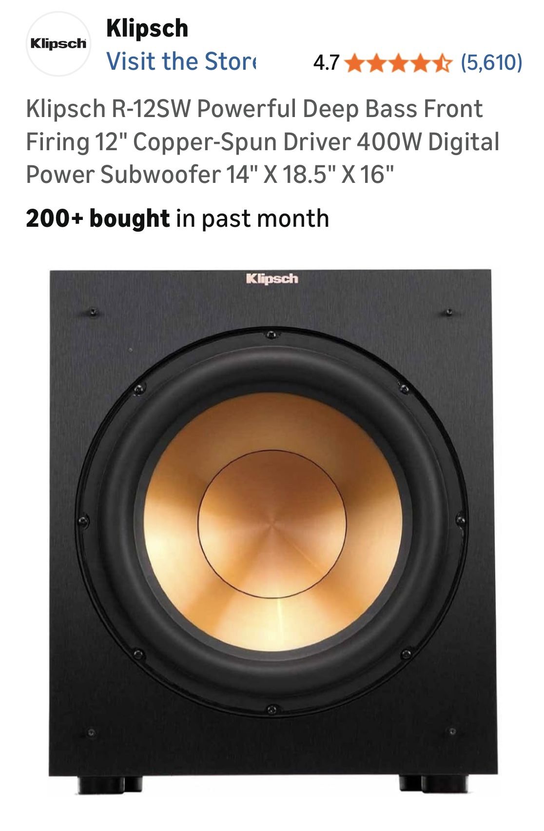 KLIPSH R-12SW Amplified 12” Subwoofer 
