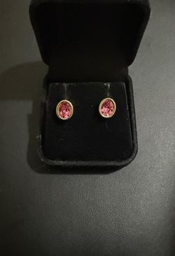 S.A.L. Signed💥VINTAGE~RARE💥Elegant Oval Pink and Gold Plated Stud Earrings 