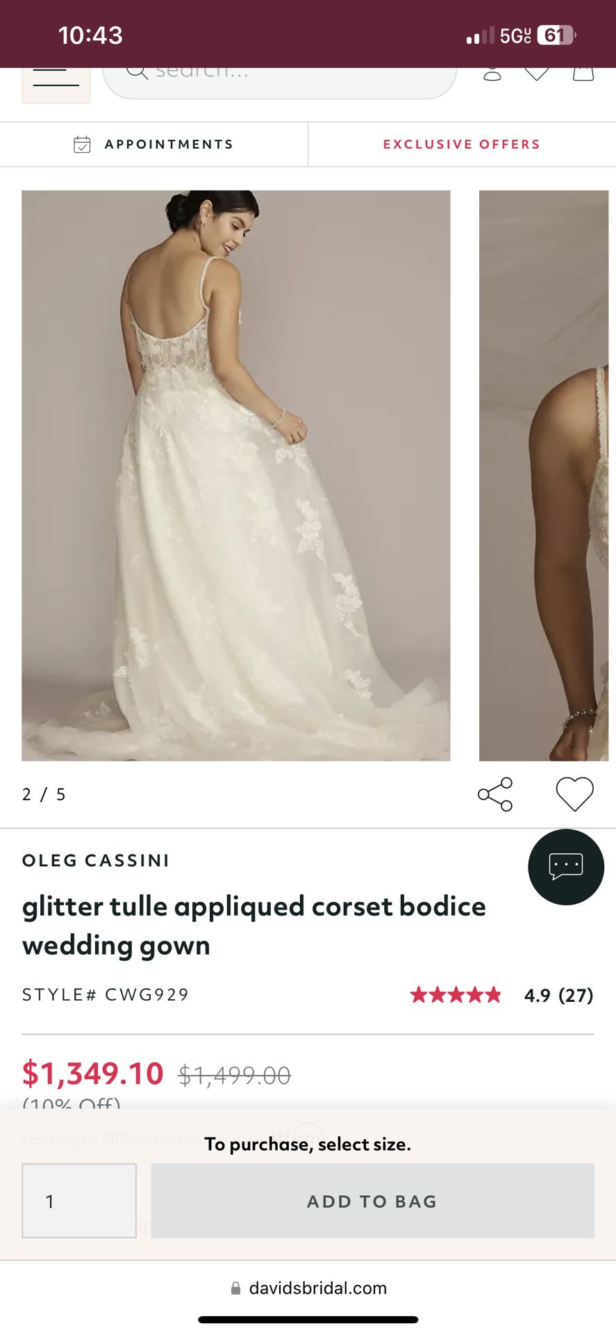 DB wedding dress size 6/8
