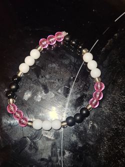 Beaded Stretch Bracelet Pink Black White