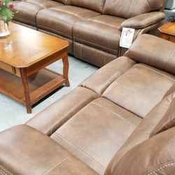 Dual reclining sofa loveseat with 3pc coffee table set