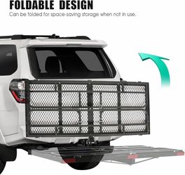 New Heavy Duty Trailer Hitch Cargo Rack, 60 x 24 x 14 Inch Folding Hitch Mount Cargo Carrier with High Side Rails for RV Truck SUV Van, 500 lbs. Capac
