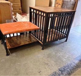 Furniture Style Dog Crate With Entryway Shoe Bench, Indoor Pet Kennel With Wooden Top And Storage Design For Small And Medium Dogs