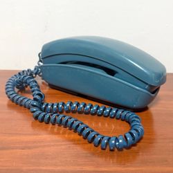 Vintage Blue Retro Phone Pactel Curly Corded Push Button Telephone