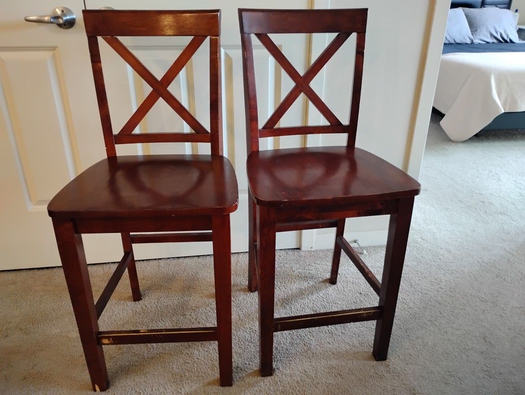 Pair Of Solis Wood Bar Stools