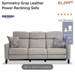 Gray Leather Power Reclining Sofa