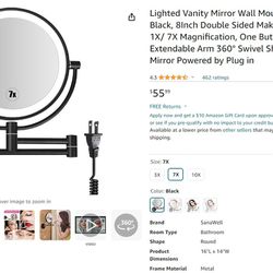 LED Wall Mounted Makeup Mirror 8 Inch Double Sided with 1X/7X Magnification Extendable Lighted Magnifying Vanity Mirror with Light 360° Swivel Mirror 