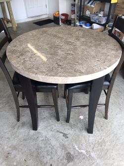 Marble Top Pub Table with 2 Chairs