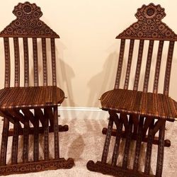 Artisan Handmade Folding Cherry Wood Chairs (2)