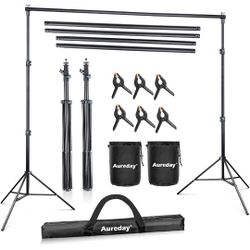 Aureday Backdrop Stand, 10x8.5ft Adjustable Photo Backdrop Stand for Parties, Heavy Duty Background Stand